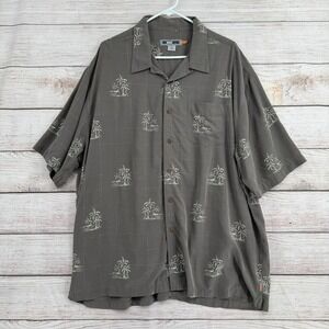 Vintage Y2K Quiksilver Edition Button Down Shirt Men XXL Gray Palm Tree Tropical